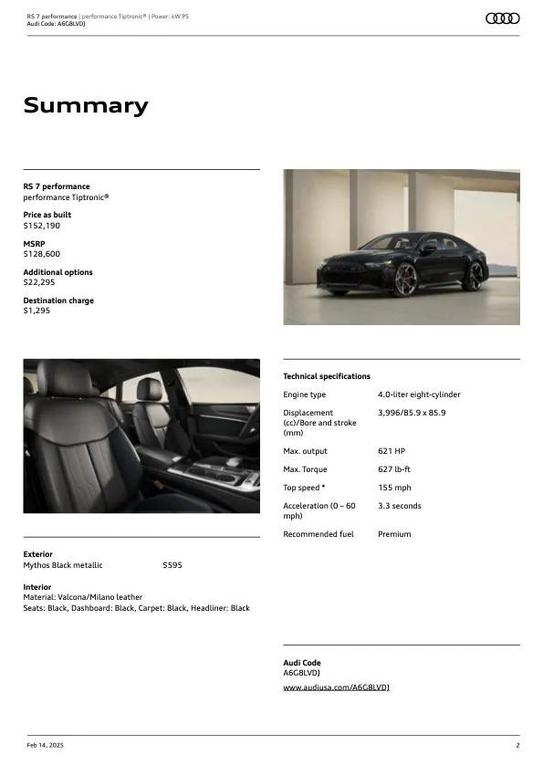 used 2025 Audi RS 7 car, priced at $128,900