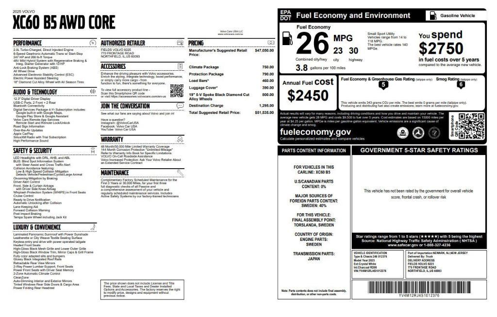 new 2025 Volvo XC60 car, priced at $51,535