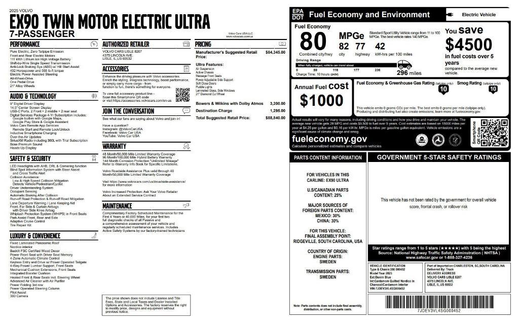 used 2025 Volvo EX90 car, priced at $79,989