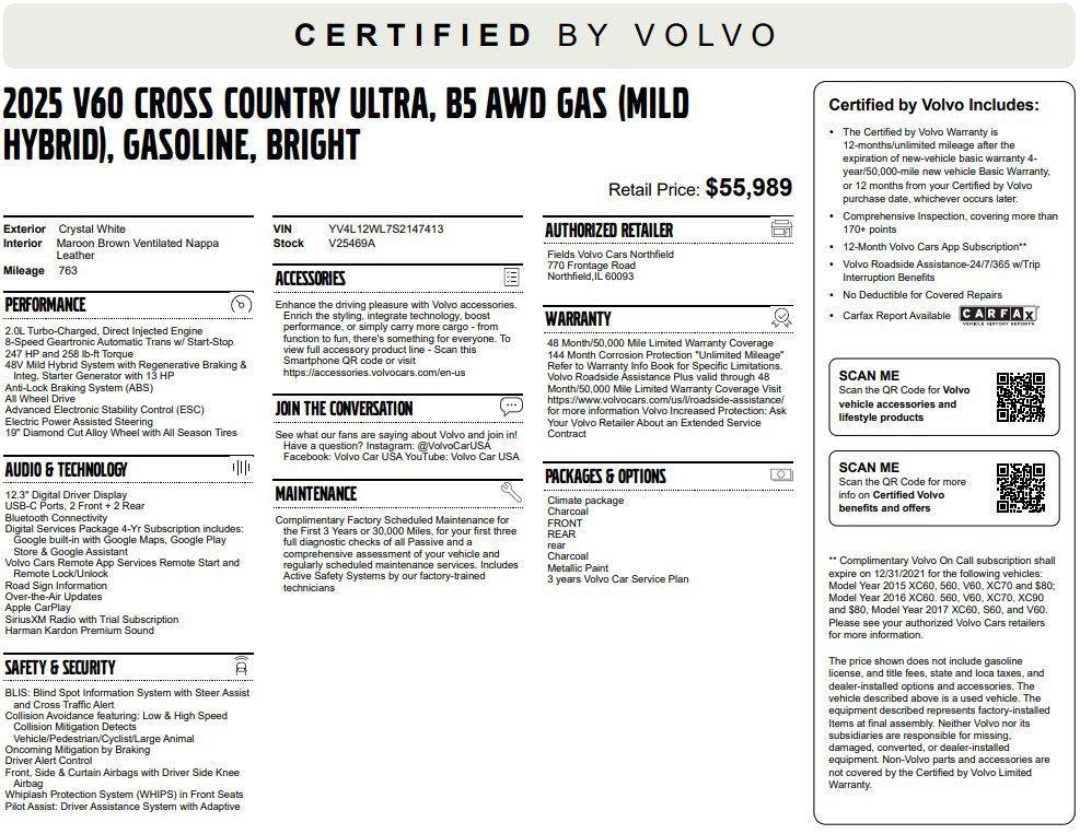 used 2025 Volvo V60 Cross Country car, priced at $55,989