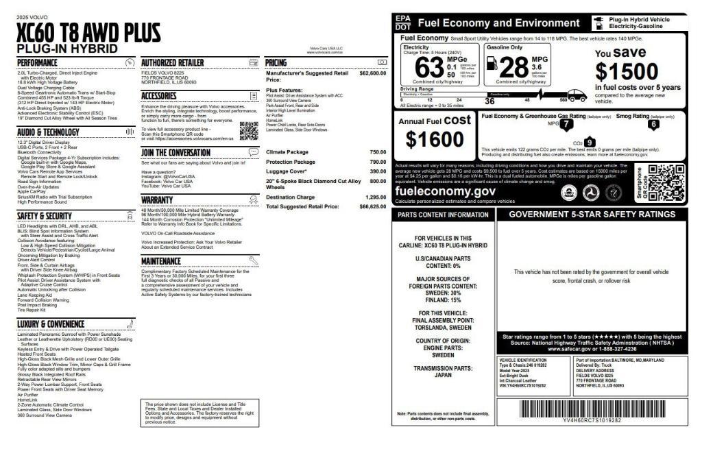 new 2025 Volvo XC60 Plug-In Hybrid car, priced at $66,625