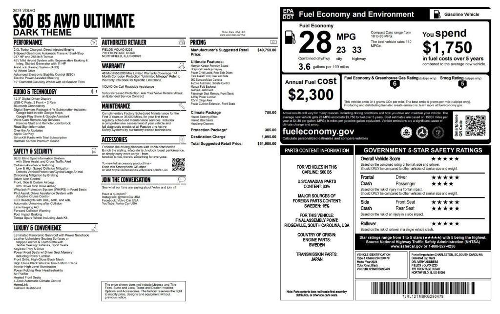 new 2024 Volvo S60 car, priced at $48,980