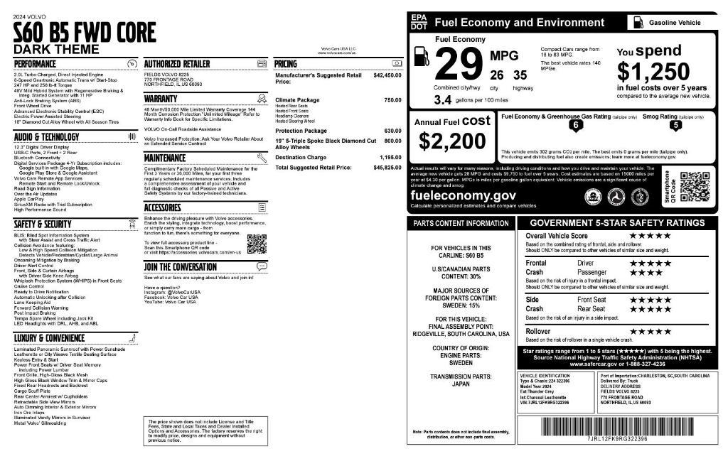 new 2024 Volvo S60 car, priced at $41,090