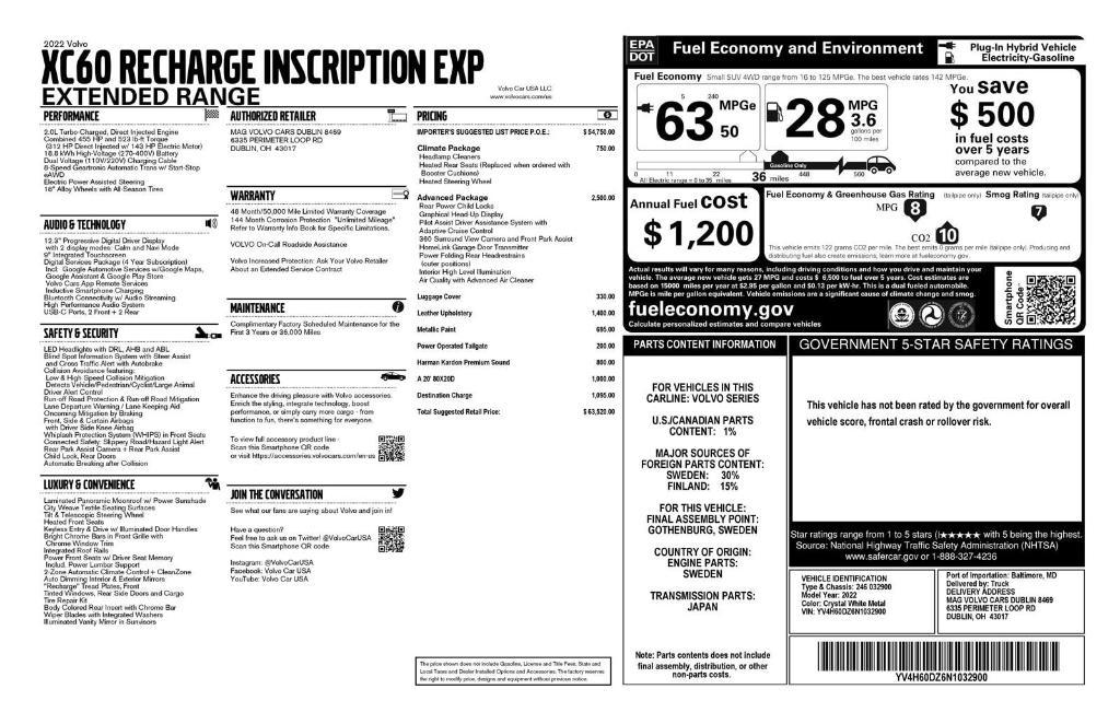 used 2022 Volvo XC60 Recharge Plug-In Hybrid car, priced at $43,689