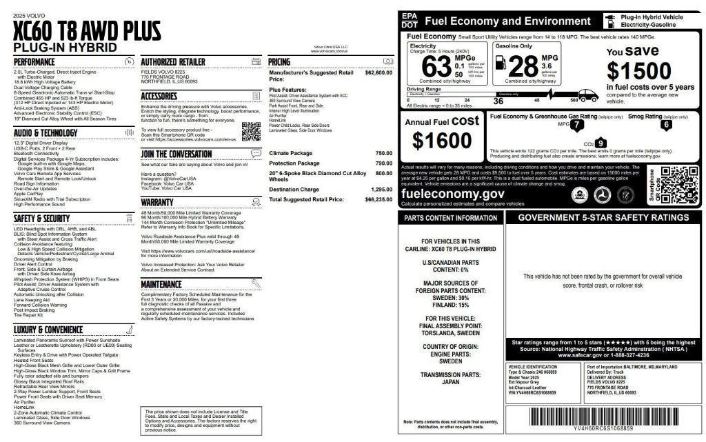 new 2025 Volvo XC60 Plug-In Hybrid car, priced at $66,235