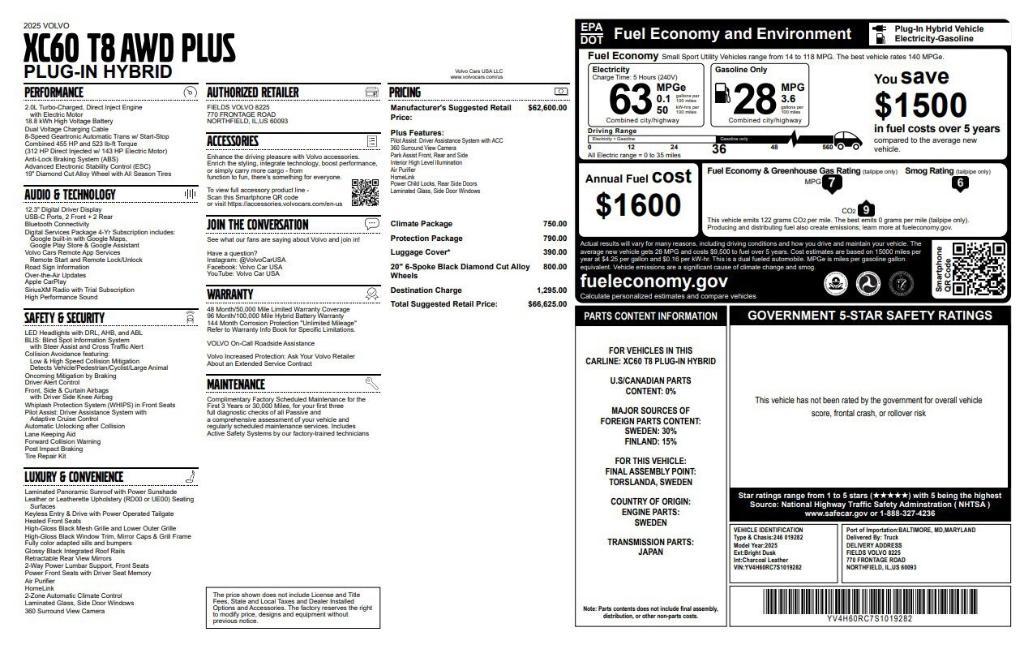new 2025 Volvo XC60 Plug-In Hybrid car, priced at $66,625