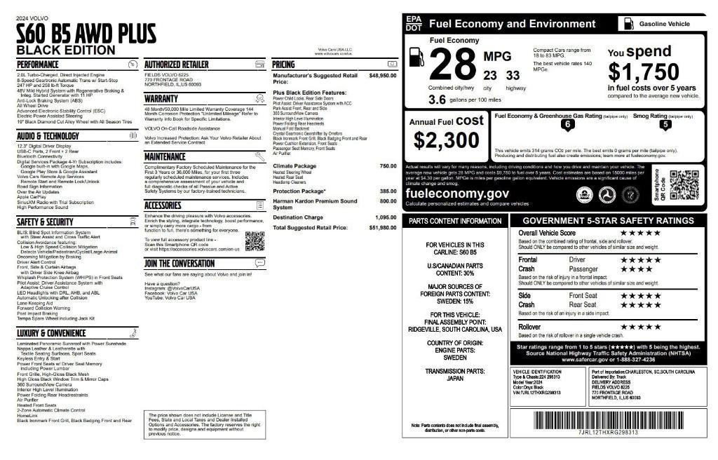 new 2024 Volvo S60 car, priced at $48,980