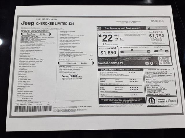 used 2021 Jeep Cherokee car, priced at $21,900