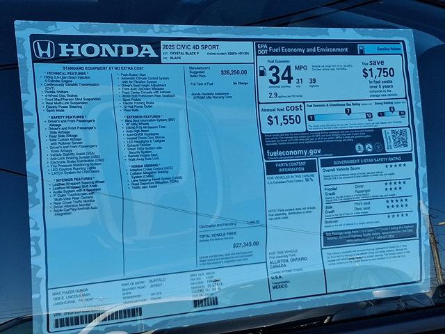 new 2025 Honda Civic car, priced at $27,345