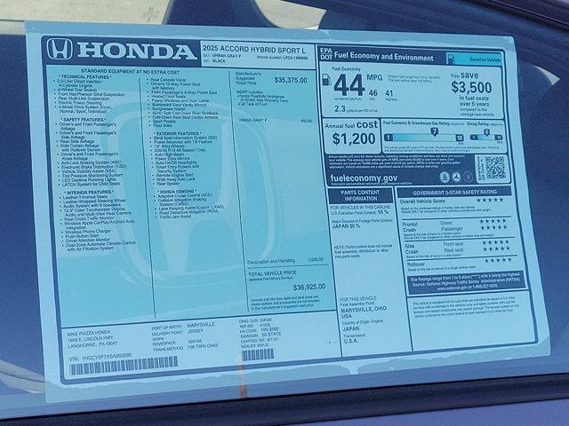 new 2025 Honda Accord Hybrid car, priced at $36,925