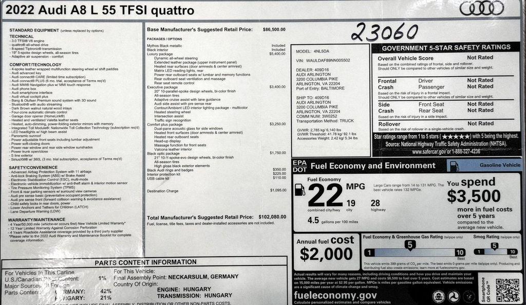 used 2022 Audi A8 car, priced at $54,999