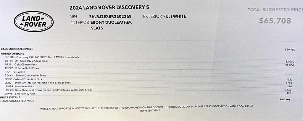 used 2024 Land Rover Discovery car, priced at $45,999