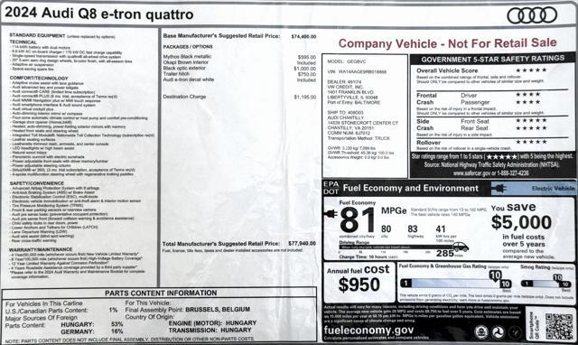 used 2024 Audi Q8 e-tron car, priced at $48,999