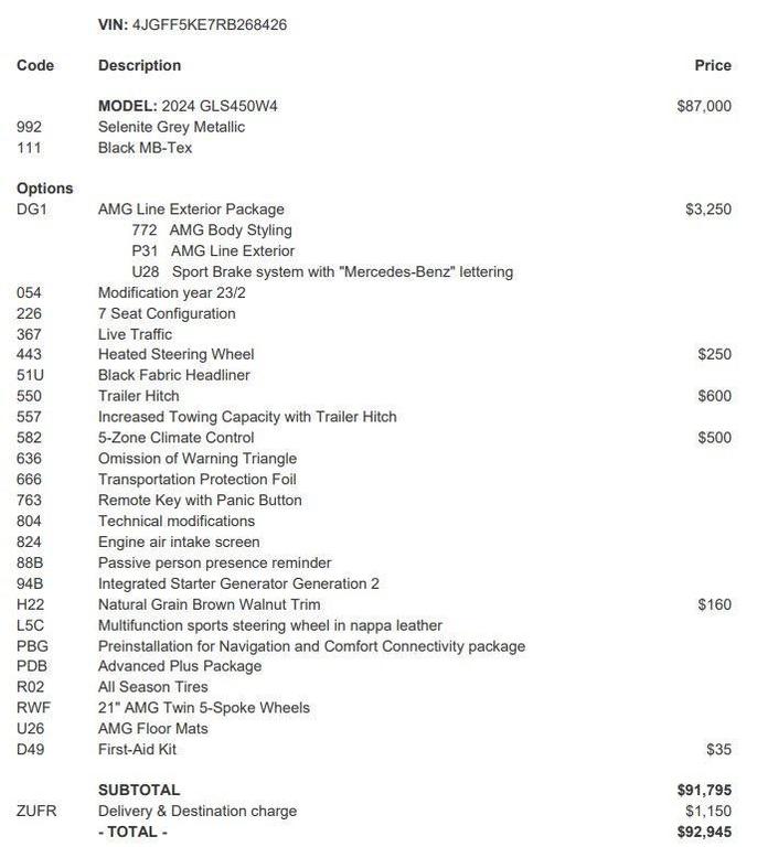 used 2024 Mercedes-Benz GLS 450 car, priced at $79,999