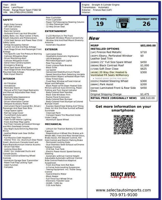 used 2023 Land Rover Range Rover Sport car, priced at $71,999