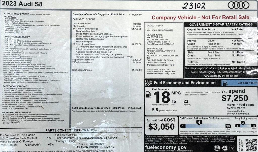 used 2023 Audi S8 car, priced at $89,999