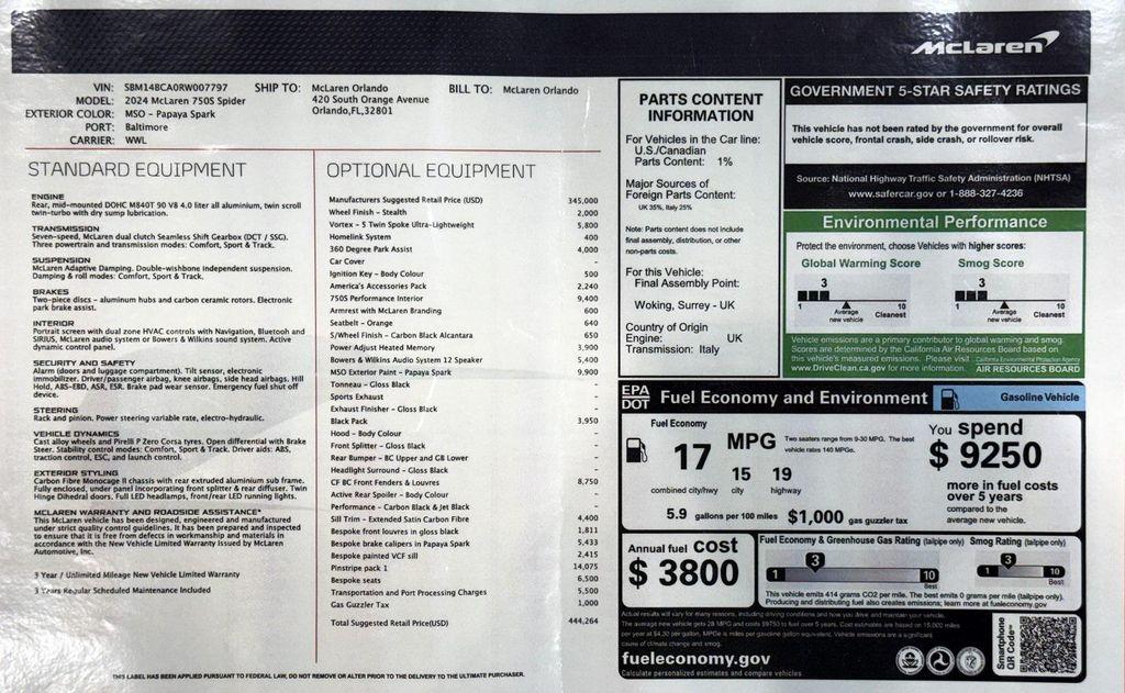 used 2024 McLaren 750S car, priced at $369,999