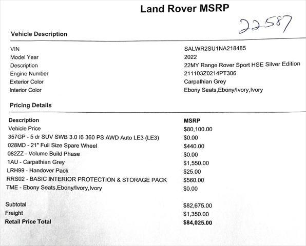 used 2022 Land Rover Range Rover Sport car, priced at $57,999