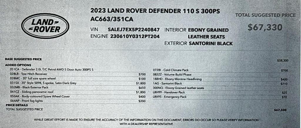 used 2023 Land Rover Defender car, priced at $49,999