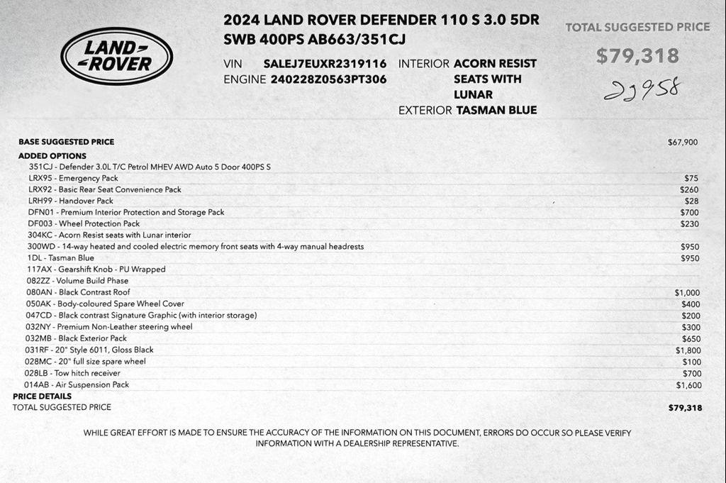 used 2024 Land Rover Defender car, priced at $66,999