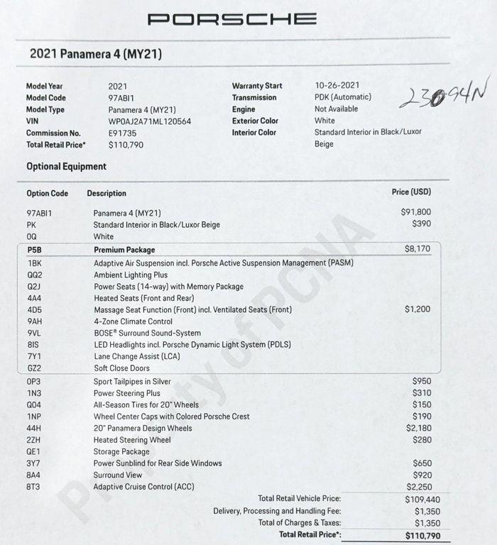 used 2021 Porsche Panamera car, priced at $61,999