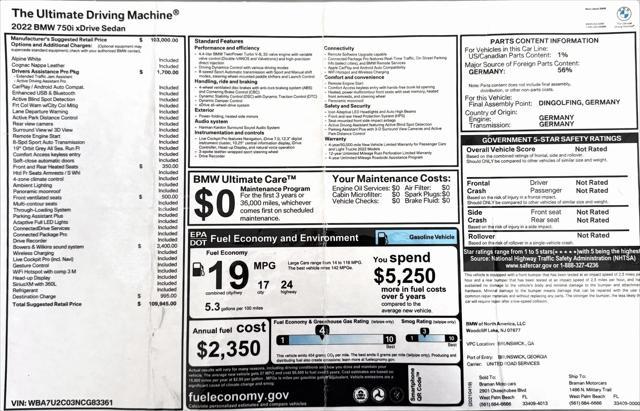 used 2022 BMW 750 car, priced at $64,999