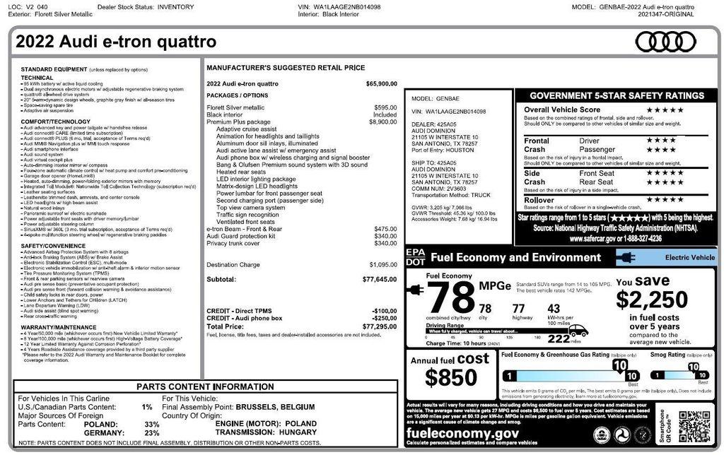 used 2022 Audi e-tron car, priced at $33,999