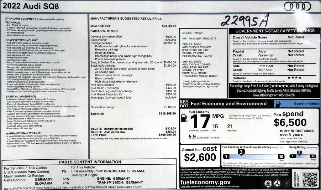 used 2022 Audi SQ8 car, priced at $69,999