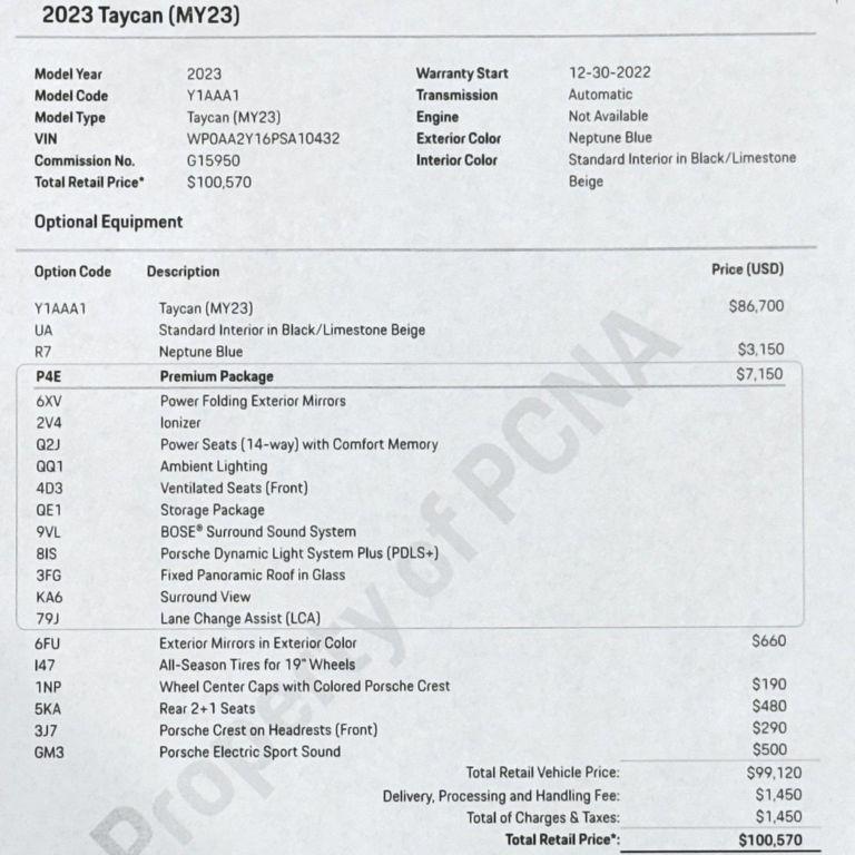 used 2023 Porsche Taycan car, priced at $62,999