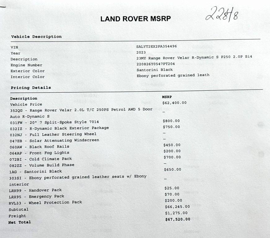 used 2023 Land Rover Range Rover Velar car, priced at $48,999