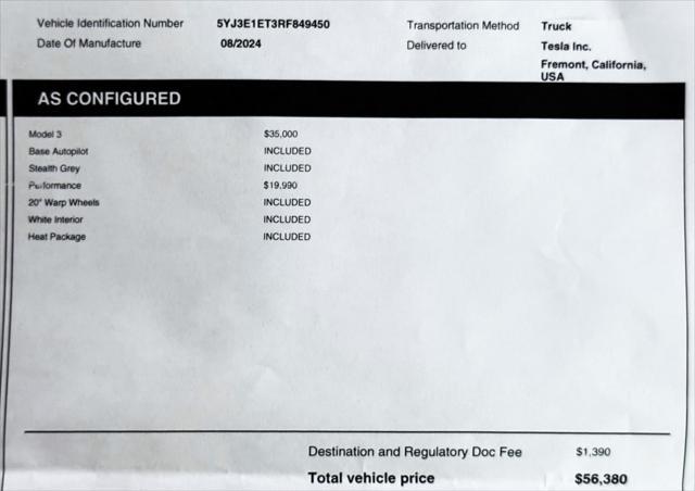 used 2024 Tesla Model 3 car, priced at $51,999