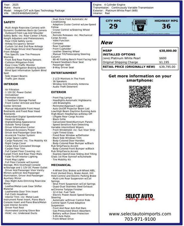 used 2025 Acura Integra car, priced at $32,999