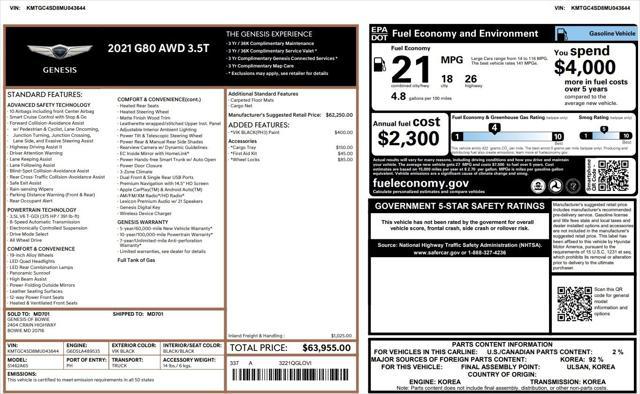 used 2021 Genesis G80 car, priced at $39,999