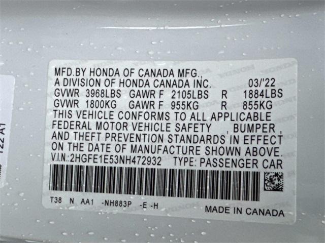 used 2022 Honda Civic Si car, priced at $27,370