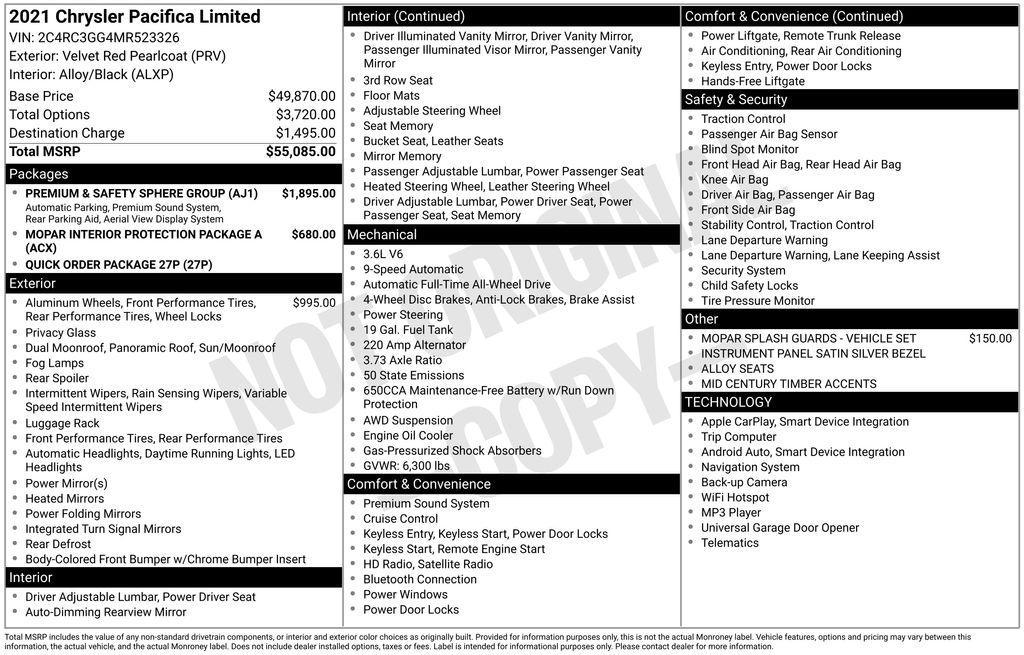 used 2021 Chrysler Pacifica car, priced at $36,995