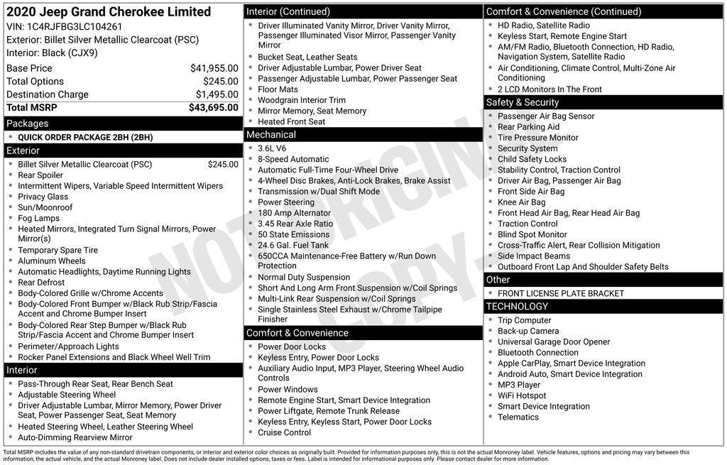 used 2020 Jeep Grand Cherokee car, priced at $26,995