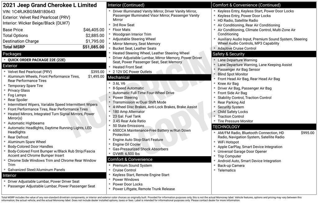 used 2021 Jeep Grand Cherokee L car, priced at $31,425