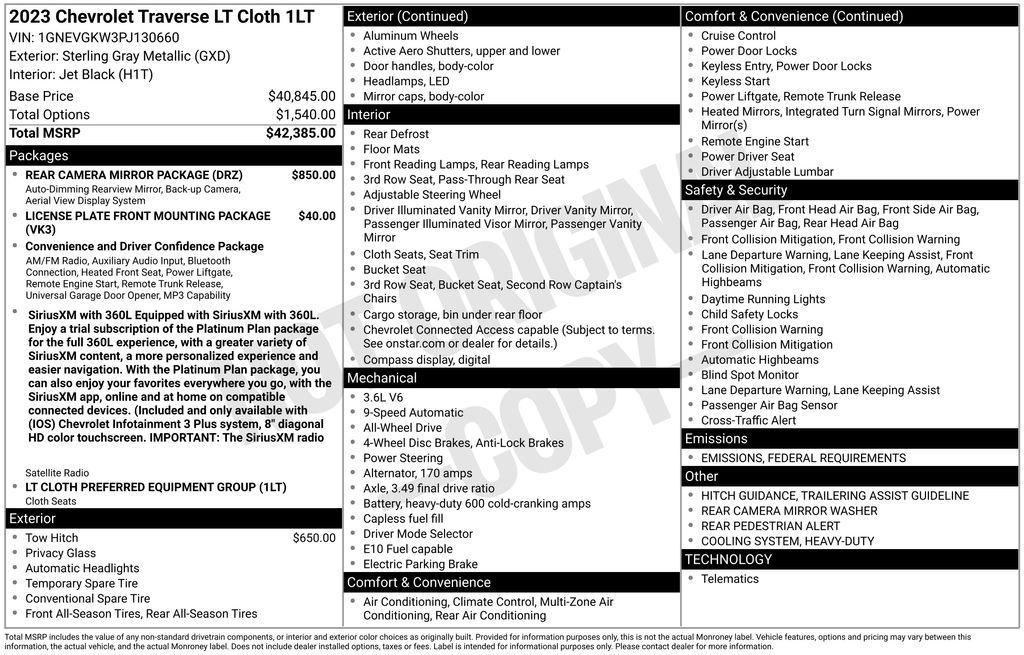 used 2023 Chevrolet Traverse car, priced at $33,125
