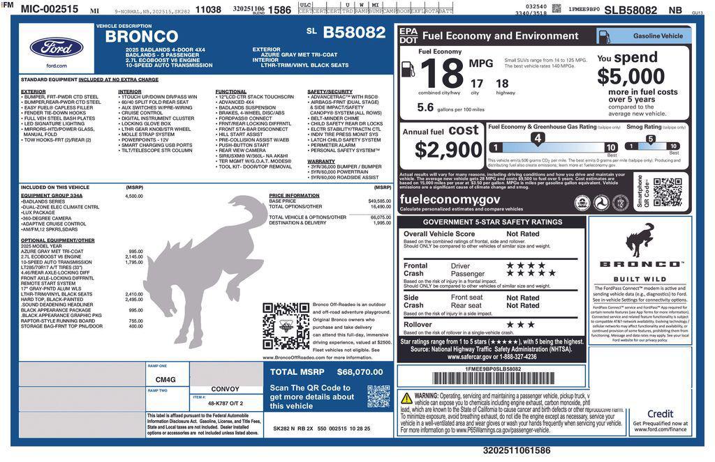 new 2025 Ford Bronco car, priced at $62,984