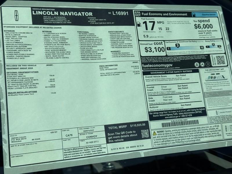 new 2025 Lincoln Navigator car, priced at $109,935