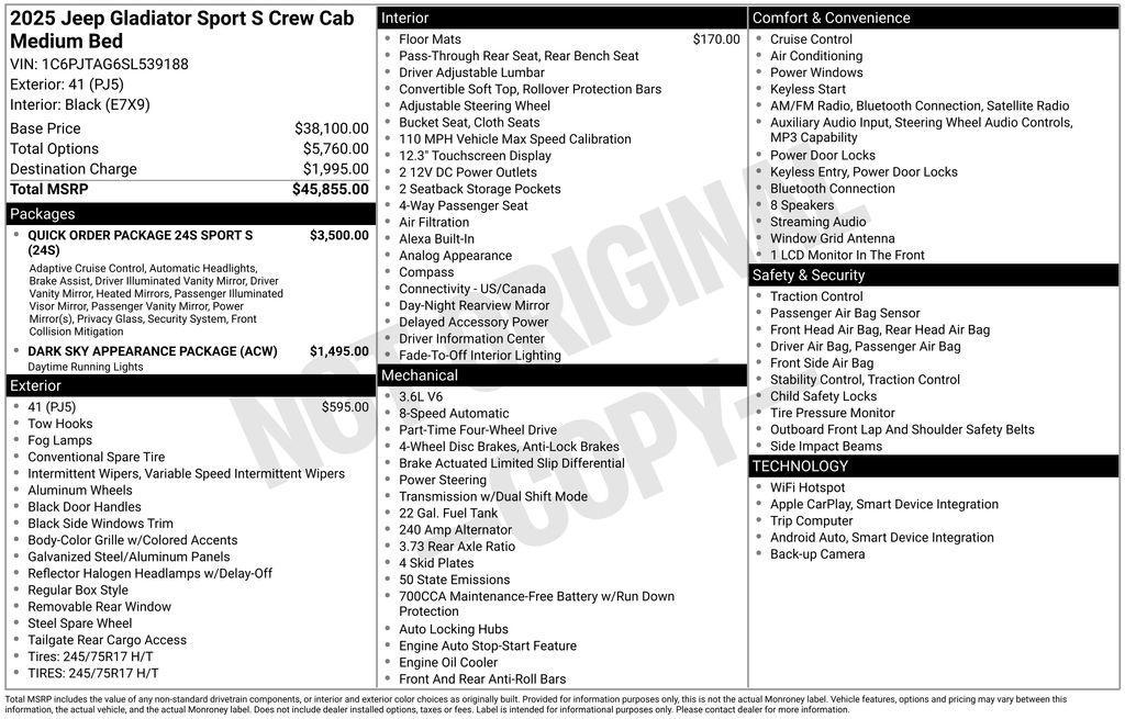 new 2025 Jeep Gladiator car, priced at $37,461