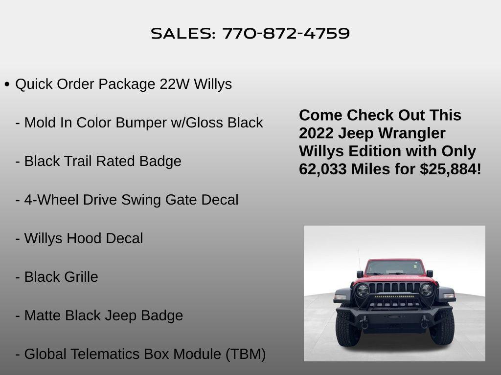 used 2022 Jeep Wrangler car, priced at $25,884