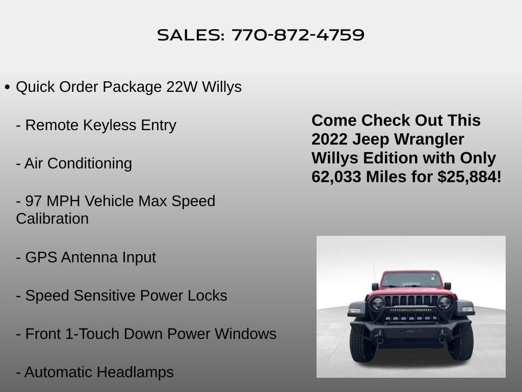 used 2022 Jeep Wrangler car, priced at $25,884