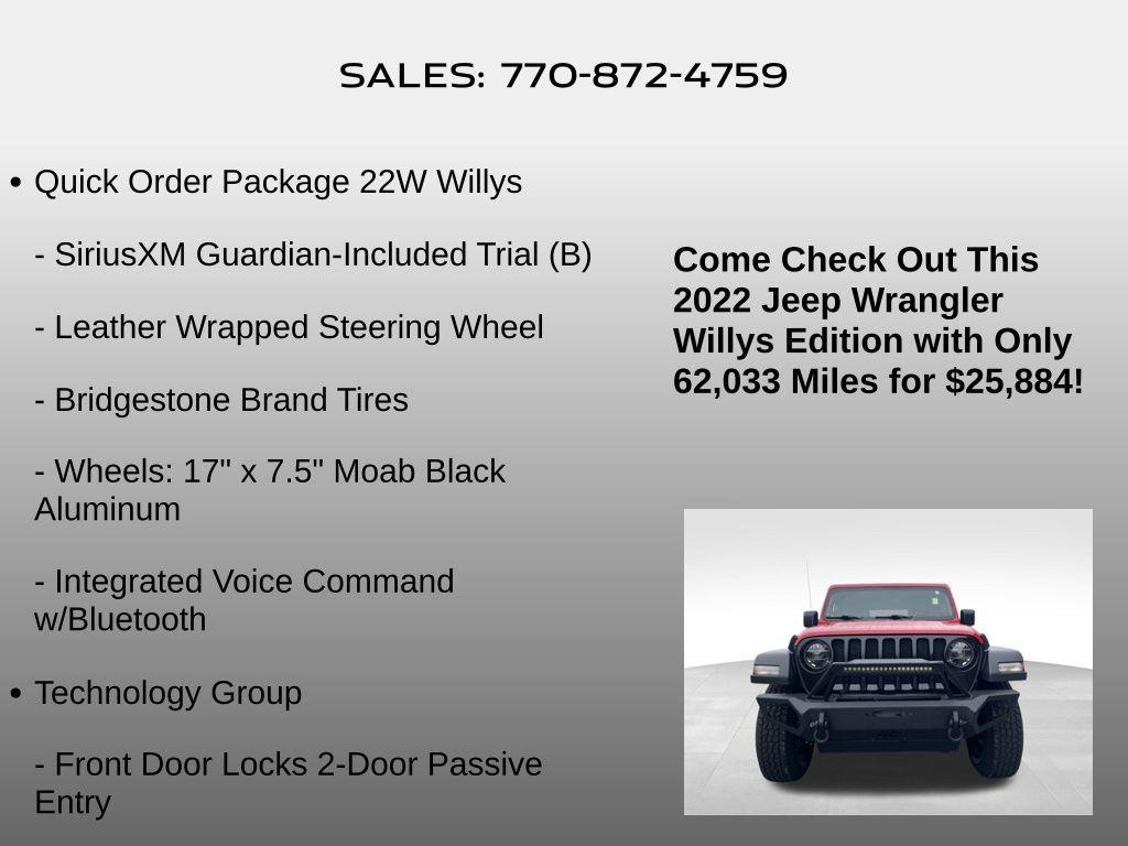 used 2022 Jeep Wrangler car, priced at $25,884