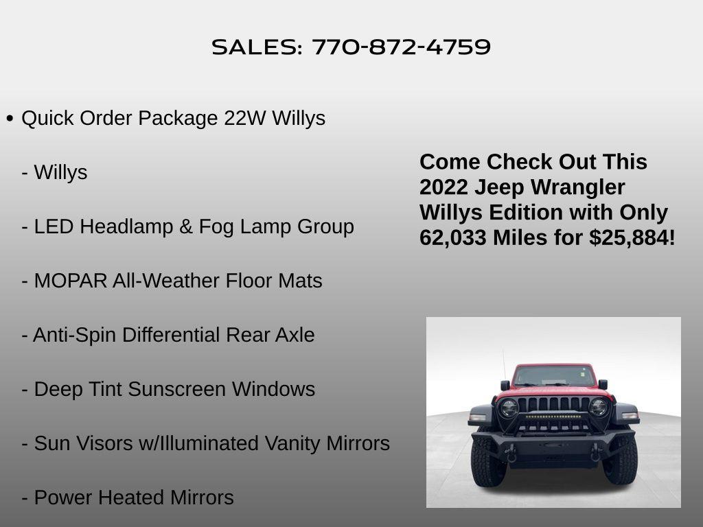 used 2022 Jeep Wrangler car, priced at $25,884