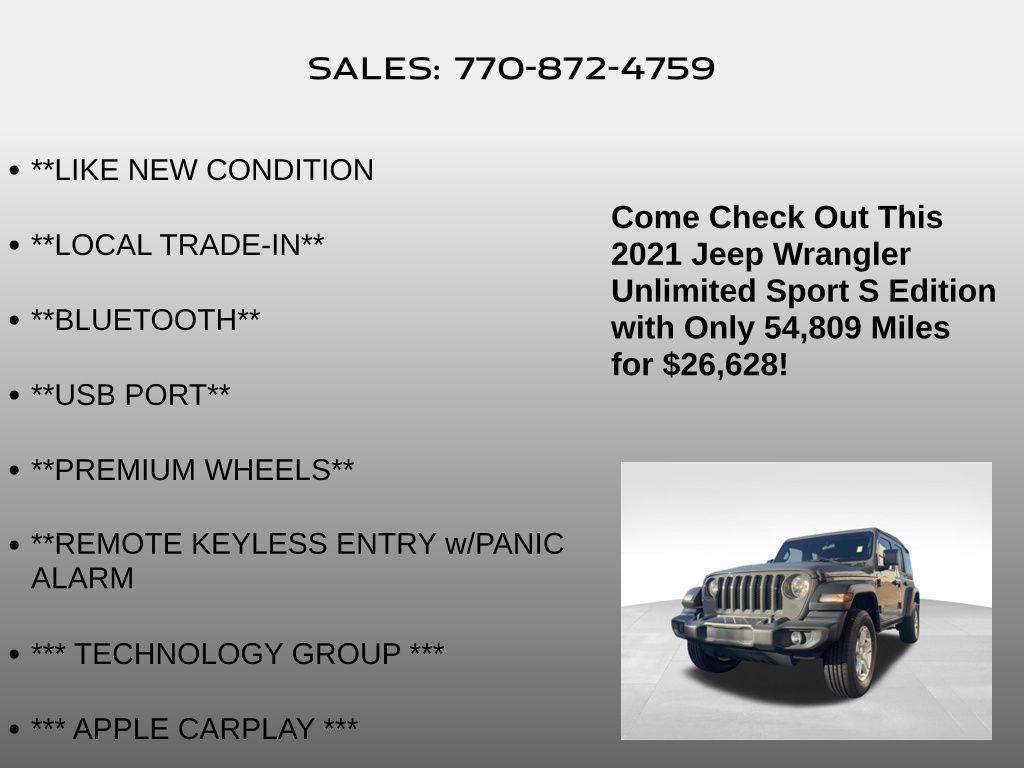 used 2021 Jeep Wrangler Unlimited car, priced at $26,628