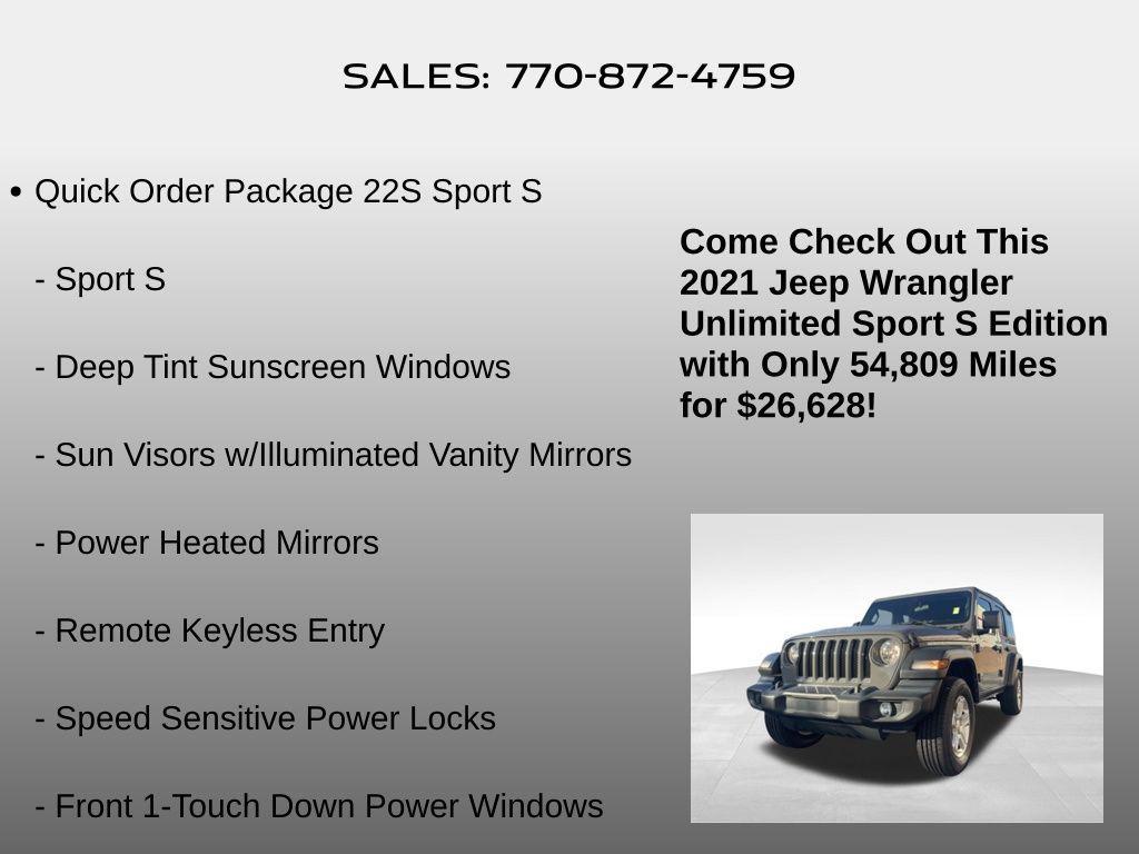 used 2021 Jeep Wrangler Unlimited car, priced at $26,628
