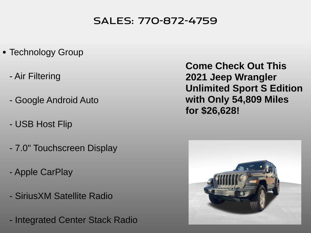 used 2021 Jeep Wrangler Unlimited car, priced at $26,628