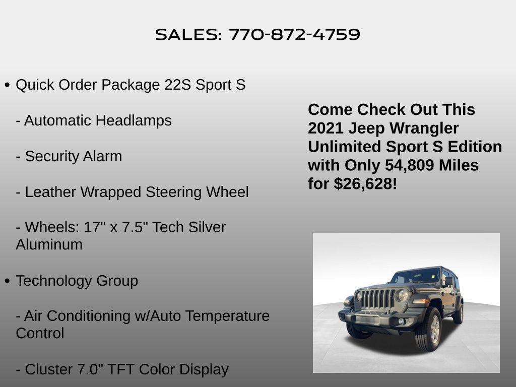 used 2021 Jeep Wrangler Unlimited car, priced at $26,628
