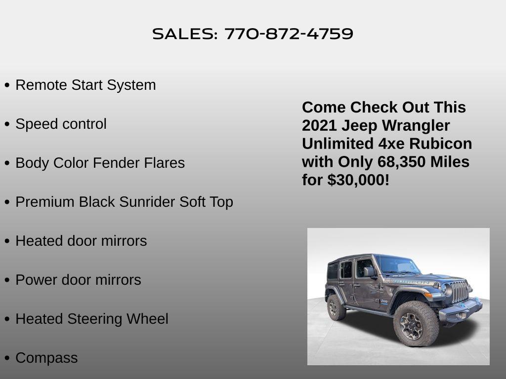 used 2021 Jeep Wrangler Unlimited 4xe car, priced at $30,000